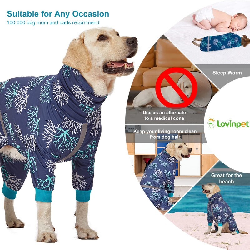 LovinPet Boxer Dogs Onesie Pajamas - UV Protection&Wound Care, Anxiety Relief, Lightweight Stretchy Fabric, Reflective Stripe, Coral Tree Print, Post Surgery Clothes, Pet PJ's/Large Large cyan - PawsPlanet Australia