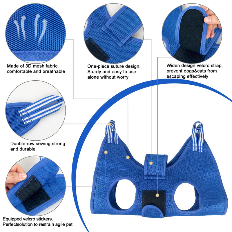 Dog Grooming Hammock Kit, MACUNIN Upgraded Pet Grooming Harness with Adjustable Velcro Widen Strap, Dog Grooming Hammock Pet Supplies for Dog Cat Claw Care, Grooming, Bathing, Nail Trimming Medium 2nd Generation-Blue - PawsPlanet Australia