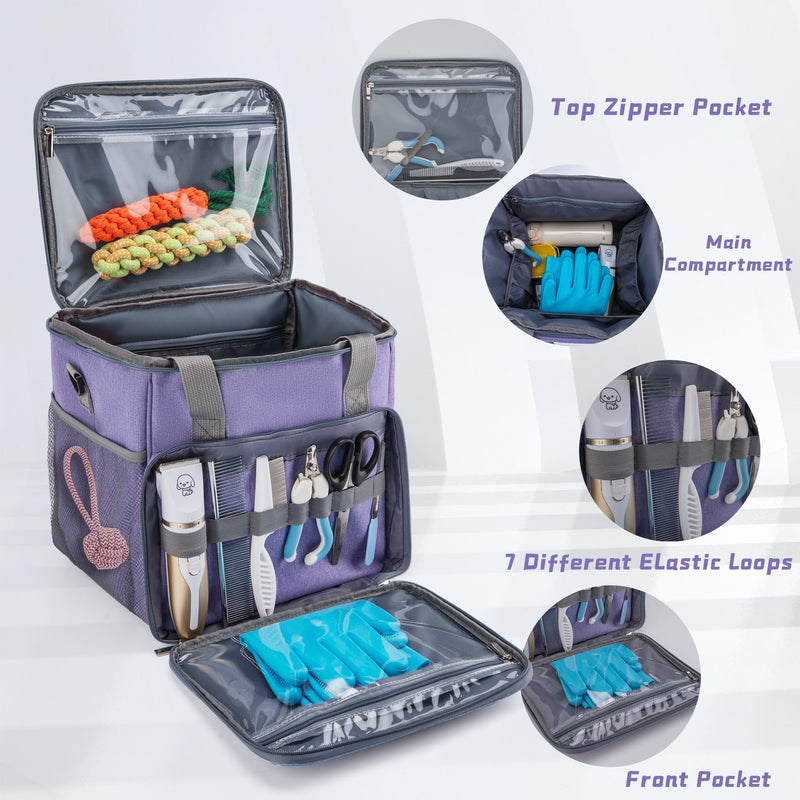 SMYV Pet Grooming Bag for Dog Grooming Supplies, Dog Tote Travel Bag for Pets Grooming Tools Kit Accessories - Purple - PawsPlanet Australia
