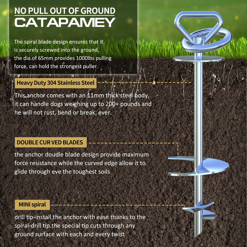 Dog Tie Out Stake,360° Swivel 304 Stainless Steel Dog Run Anchor- Use Any Dog Tie Out Cable or Yard Leash Chains,Heavy Duty Dog Stake for Large Dogs up to 200 LBS-Dog Runner for Yard dog stake/200LBS - PawsPlanet Australia