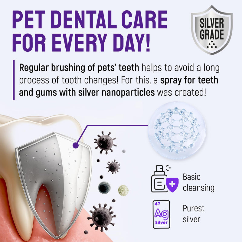 SILVER GRADE Teeth & Gum Dog Breath Spray for Pets Mouth – Cat Dental Care with Silver – Dog Breath Freshener Helps with Tartar & Caries – Plaque Remover for Daily Use – 4 Oz 4 Fl Oz (Pack of 1) - PawsPlanet Australia