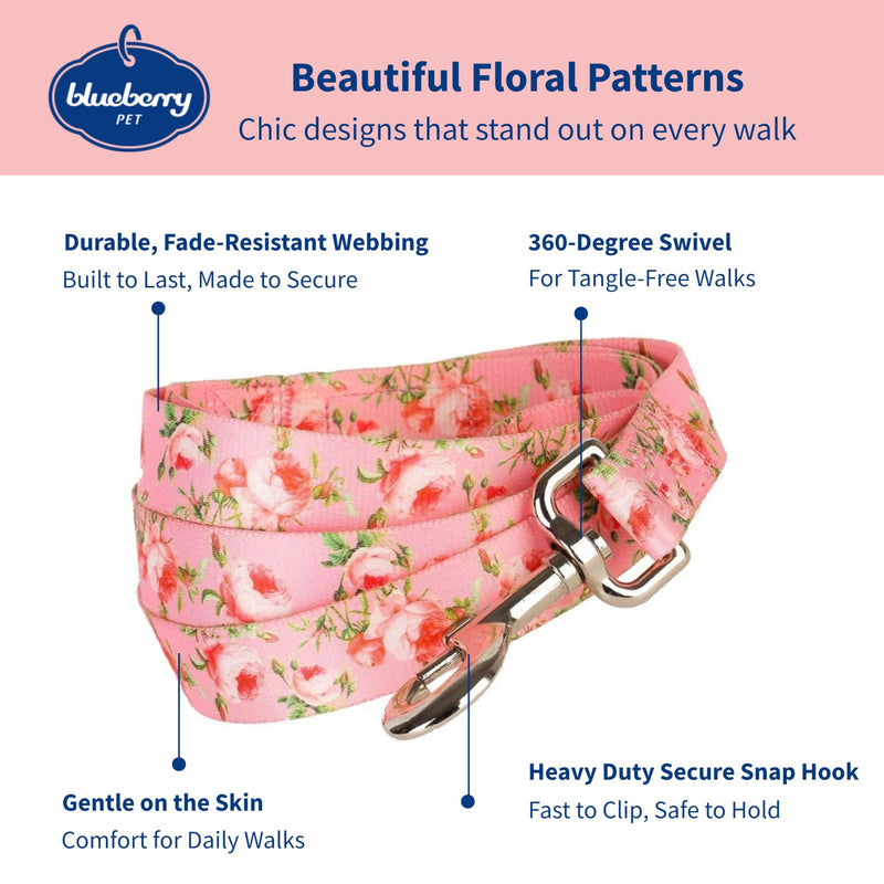 Blueberry Pet 9 Patterns Durable Spring Scent Inspired Floral Rose Baby Pink Dog Leash 5 ft x 3/8" for Puppy, X-Small, Leashes for Dogs - PawsPlanet Australia