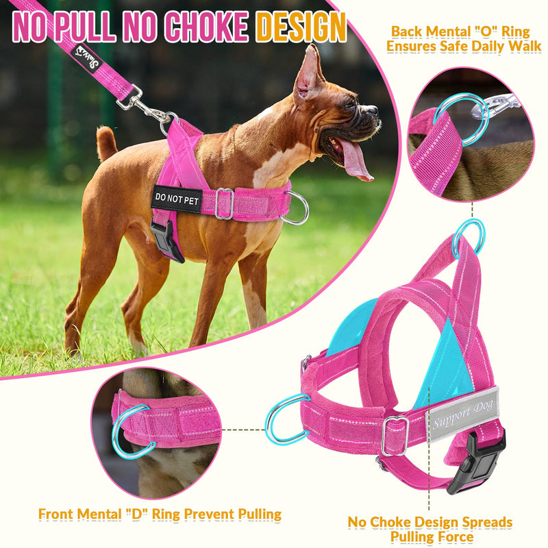 SlowTon No Pull Dog Harness - Heavy Duty Dog Harness and Leash Set for Medium Large Dogs, Reflective Tactical Harness with Soft Padded and Front Clip for Easy Walk and Training (Fuchsia L) Fuchsia