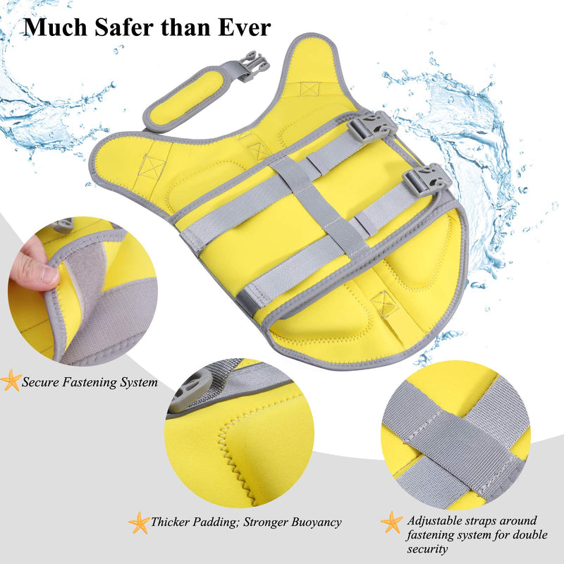 VIVAGLORY Lightweight Dog Life Jacket, Pet Life Preserver Life Vest Skin-Friendly Neoprene for Small Dogs with D-Ring and Quick Release Buckle, Yellow S: 19-22 inch (Ribcage Girth)