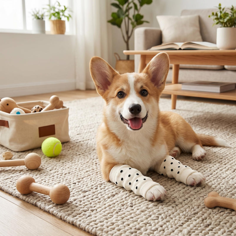 Dog Leg Bandage, 4-Piece Dog Elbow Protection, Cute Dots, Comfortable, High Stretch, Dirt-Repellent, Pet Protection, Warm Knee Pads for Protection of Dog Legs, Wounds, Injuries, (S) S