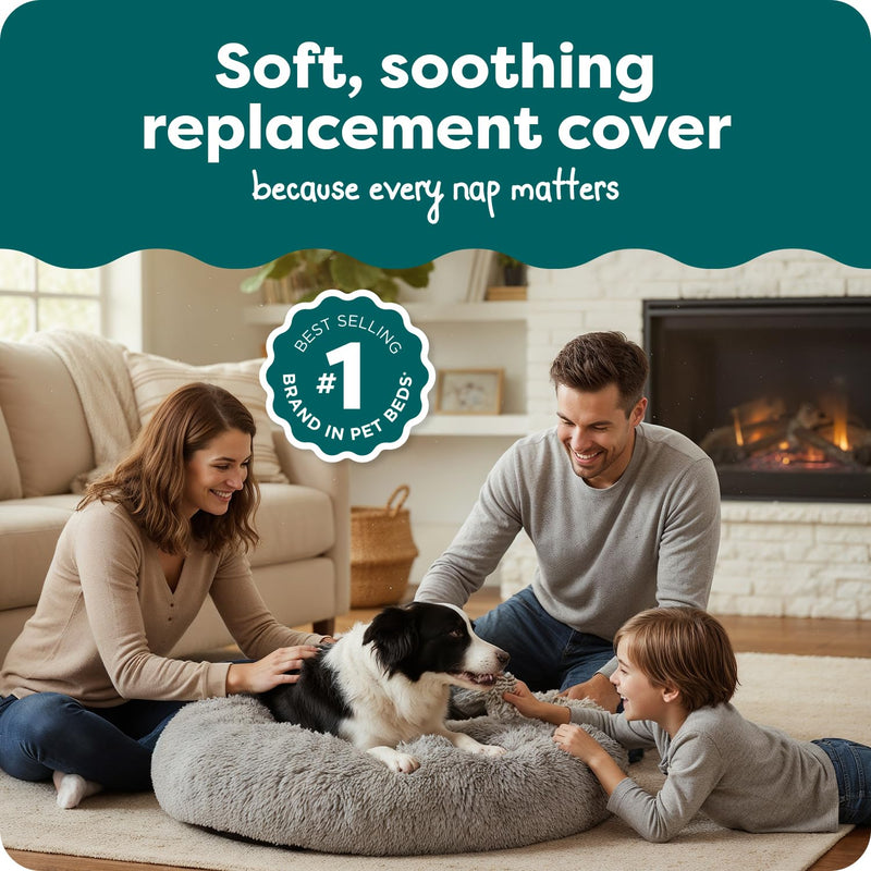 FurHaven Replacement Dog Bed Cover, Long Faux Fur for Calming Cuddlers, Machine Washable, Customizable Filling, Large, Faux Fur, Misty Gray Donut Bed Cover Long Faux Fur (Mist Gray) - PawsPlanet Australia