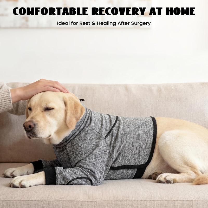 Dog Surgery Recovery Suit – Ideal for Front Leg Surgery & Chest Wound Healing, Soft Breathable Post-Op Suit with Elbow Pads, Stop Licking Cone Alternative, Grey, XL X-Large