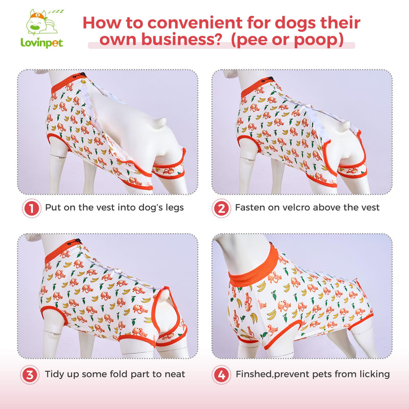 LovinPet Dog Recovery Suit, Anti-Licking Wound Protection for Large Medium Dogs, Shedding Control Full Body Coverage, Monkey Pattern, White, L