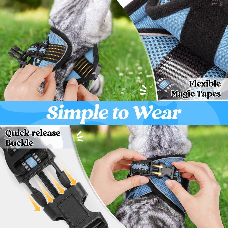 rabbitgoo Cat Harness and Leash Set for Walking Escape Proof, Adjustable Soft Kittens Vest with Reflective Strip for Cats, Comfortable Outdoor Vest, Light Blue, S Small - PawsPlanet Australia