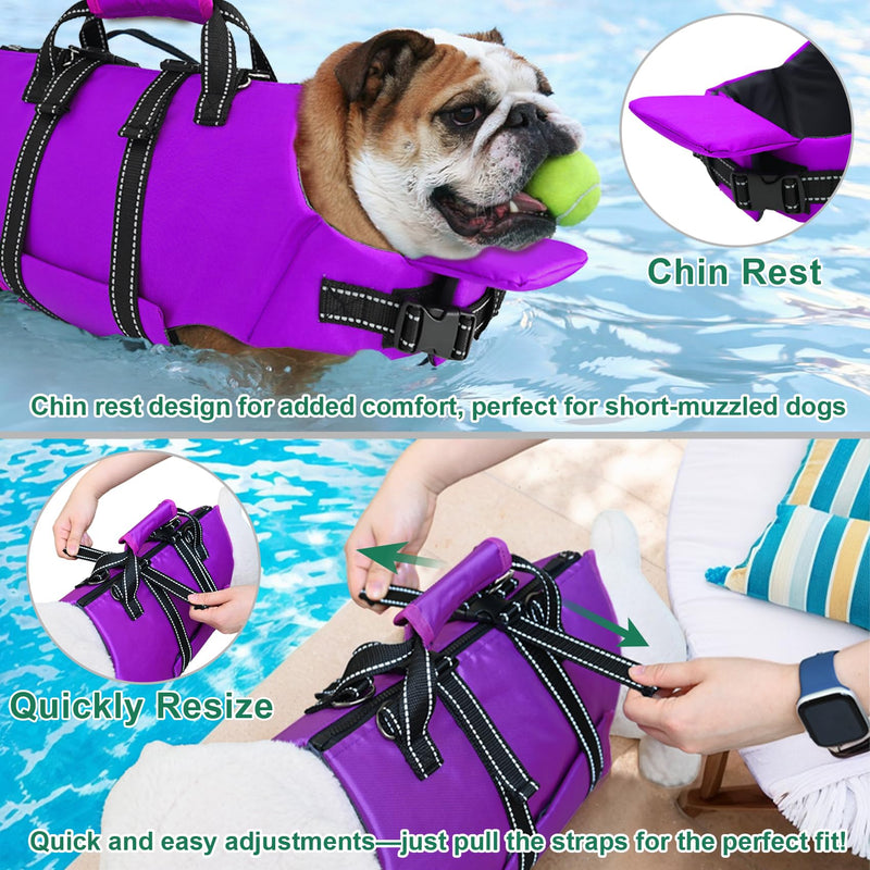 Fragralley Dog Life Jacket with Self-Locking Zipper, High-Buoyancy Ripstop Dog Swimming Vest, Floating Vest with Rescue Handle for Swimming and Boating, PFD Available for Small, Medium, and Large Dogs Purple X-Small - PawsPlanet Australia