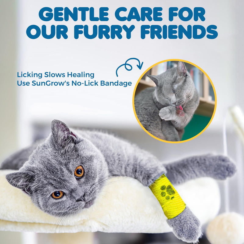 SunGrow Cat Self-Adhesive Bandage, Wound Care, Cuts, Post-Surgery, Hot Spots, 2”(W), Stretchable from 4” to 7”, Breathable Vet Wrap Gauze, 2 Rolls Per Color (Yellow, Blue, Green), 6 Pcs Per Pack - PawsPlanet Australia