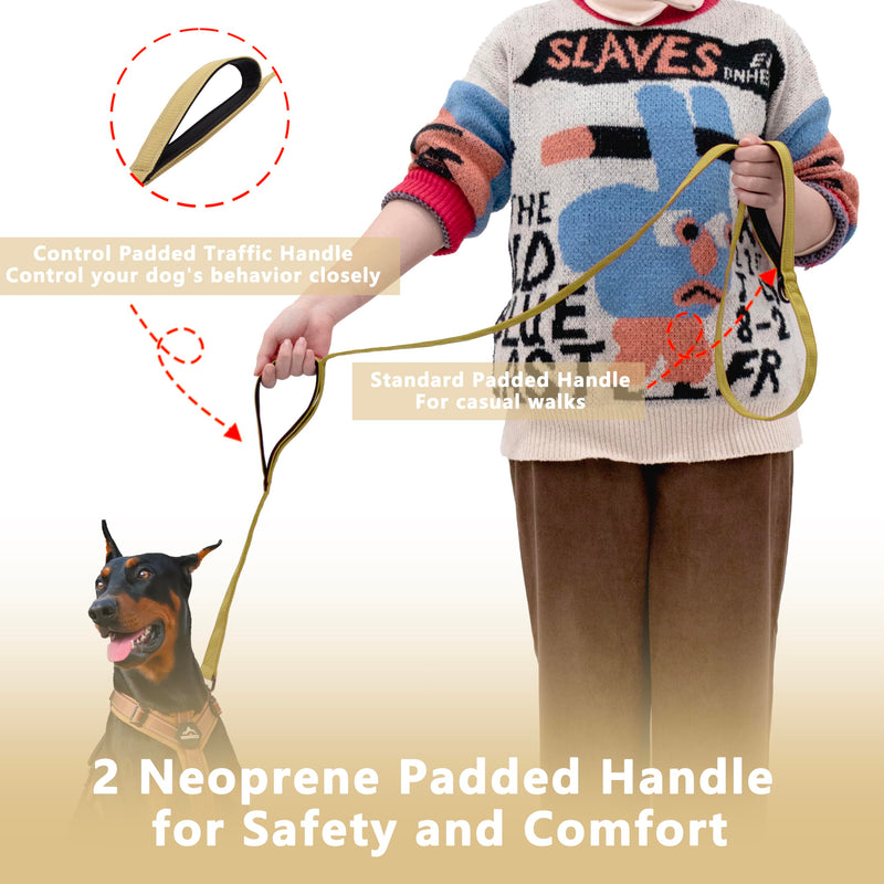 Dog Leash 4ft Long, Double Handle Dog Leash for Safety Control Training, Heavy Duty Dog Leads with Traffic Padded Handles, Reflective Leashes for Small Medium Large Dogs(4ft, Brown) - PawsPlanet Australia