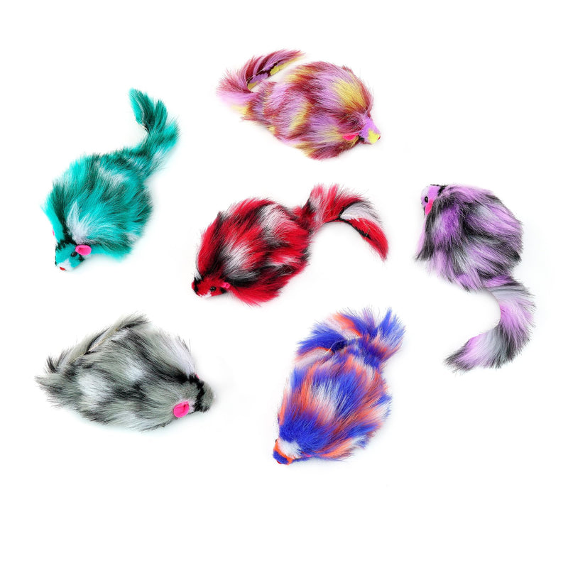 CHIWAVA 6PCS 3.1" Long Haired Furry Mice with Rattle Gradient Color Small Cat Toy Mouse Kitten Interactive Toy