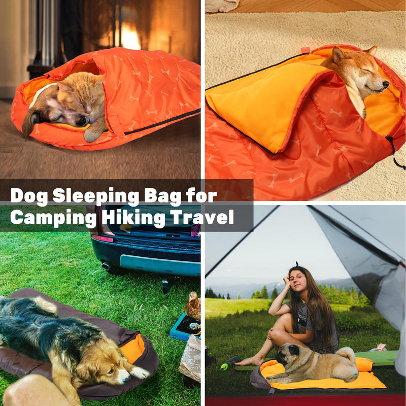 Lifeunion Dog Sleeping Bag with Storage Bag Waterproof Warm Packable Dog Bed for Travel Camping Hiking Backpacking (Grey+Orange) Grey+Orange - PawsPlanet Australia