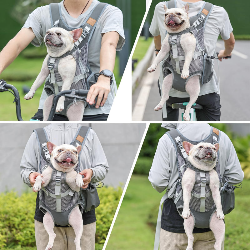 Dog Carrier Backpack - Legs Out Front Facing Pet Carrier Backpack for Small Medium Dogs, Hands-Free Dog Front Carrier, Easy-fit Adjustable Dog Carrying Backpack for Walking Hiking Bike and Motorcycle Grey - PawsPlanet Australia