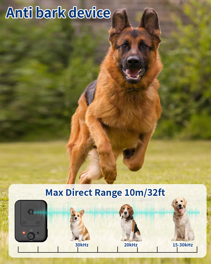 Ultrasonic Bark Control Device – 3 Adjustable Modes for Small, Medium & Large Dogs, 32ft Range, Suitable for Indoor & Outdoor Use (Black) Black