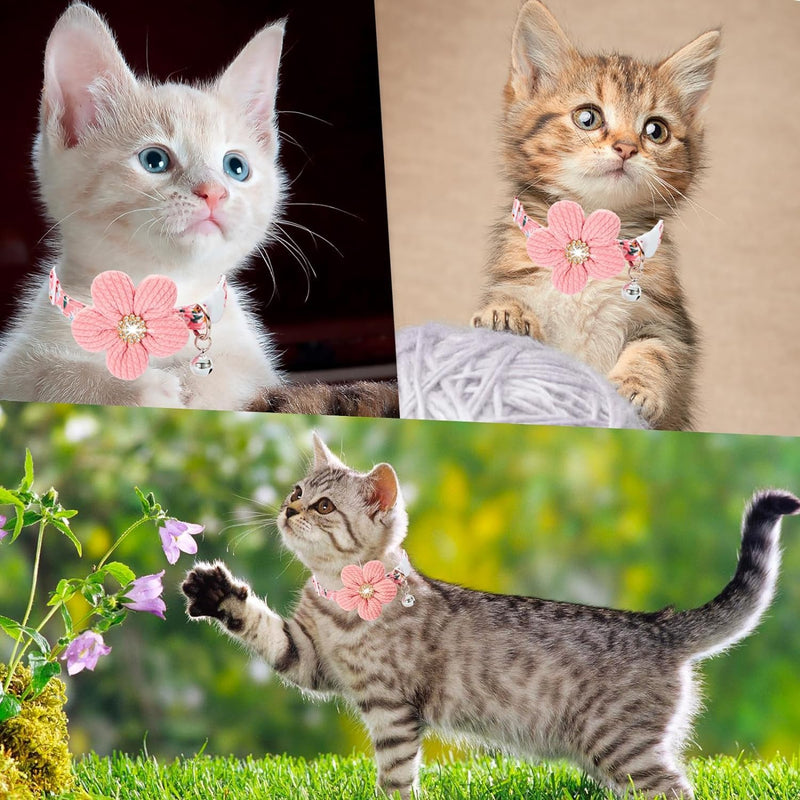 Cat Collar, HYQHYX Breakaway Kitten Collar with Flower,Rhinestone Kitty Collar with Bell, Floral Pet Collar with Safety Buckle for Cats and Puppy Dog Pink - PawsPlanet Australia