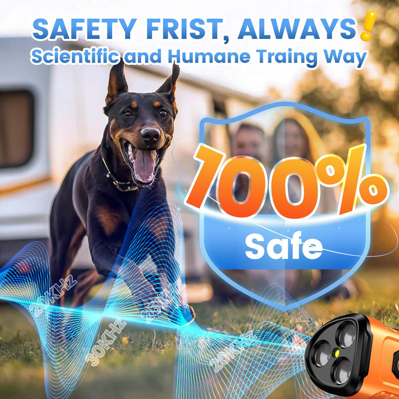Dog Bark Deterrent Device 3X Anti Barking Device for Dogs, 5 Modes Stop Neighbors Dog Barks No More Safe for All Dogs 50FT Bark Control Indoor Outdoor with Flashlight,Dog Training Device Orange - PawsPlanet Australia