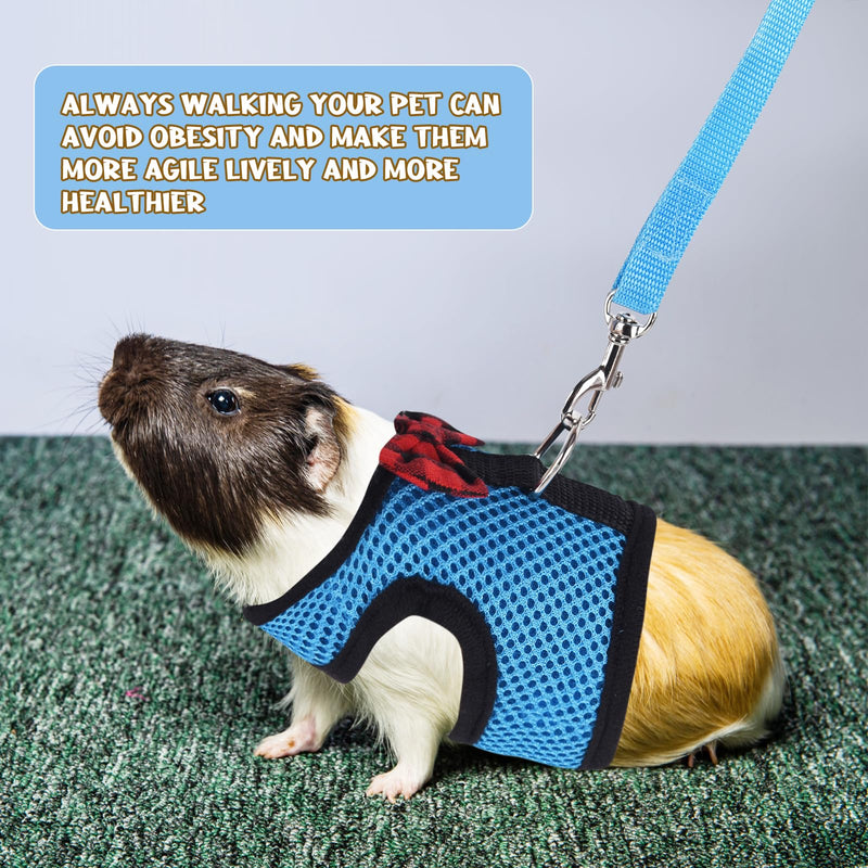 Guinea Pig Harness and Leash, Guinea Pigs Harness, Guinea Pig Leash, Hamster Harness can be Adjusted to Any Size Soft Mesh Harness Leash with Bow for Decoration (2packs) Blue - PawsPlanet Australia