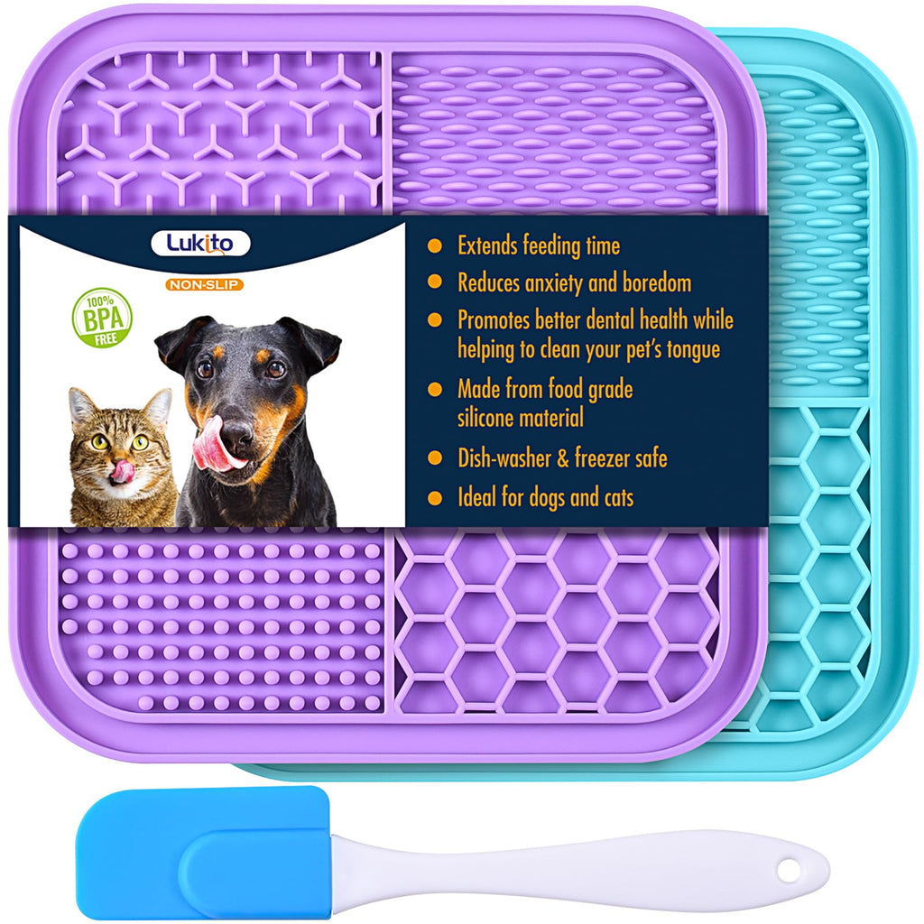 2PCS Licking Mat for Dogs with Suction Cups, Premium Lick Pad for Anxiety Relief, Slow Feeder Dog Bowls, Perfect for Bathing, Grooming and Training Small-2 pcs+1 Spatula