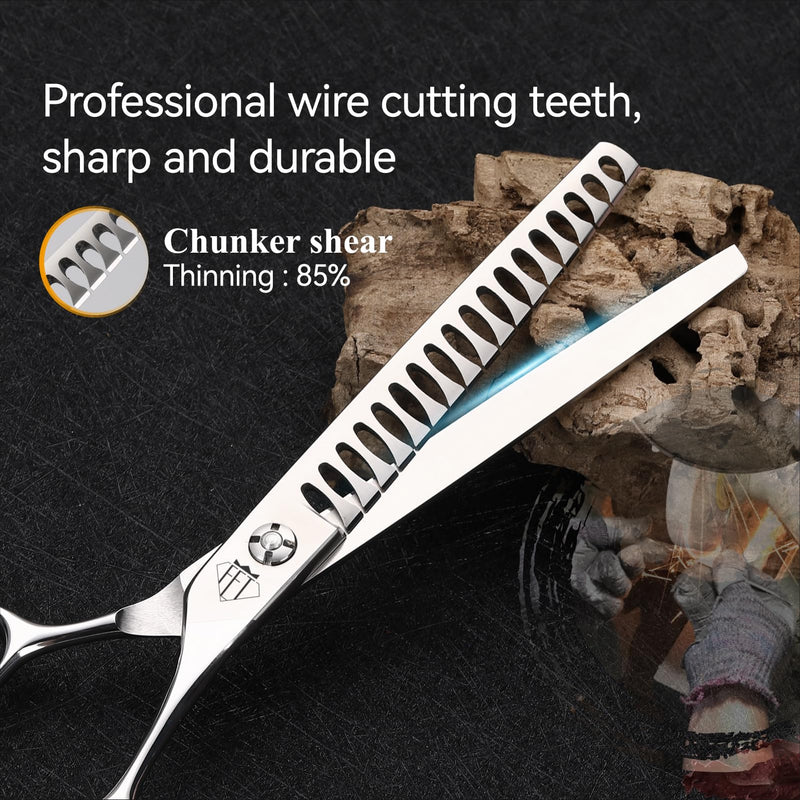 Dog Grooming Scissors: Professional Grooming Scissors for Pet High Precision CNC-Cut Blades, Silver (Chunker, 7") Chunker 7"