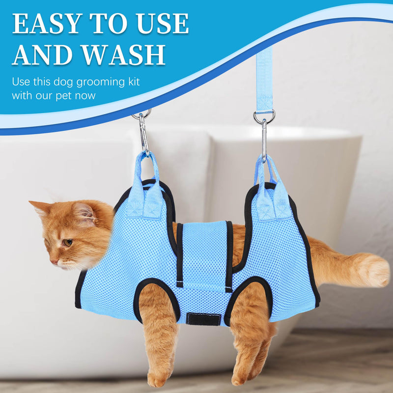 PatiencET Cat Grooming Hammock for Nail Trimming Pet Hammock for Small Dogs with Security Strap Dog Sling for Nail Clipping with Clippers Nail File and Pet Comb (Cerulean XS) Cerulean - PawsPlanet Australia