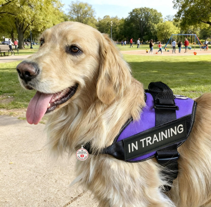 Service Dog in Training Patch, in Training Tag, Removable to Collar, Harness (Black Patch-Large 1.50 x 5.12) Large In Training(patch&tag) - PawsPlanet Australia