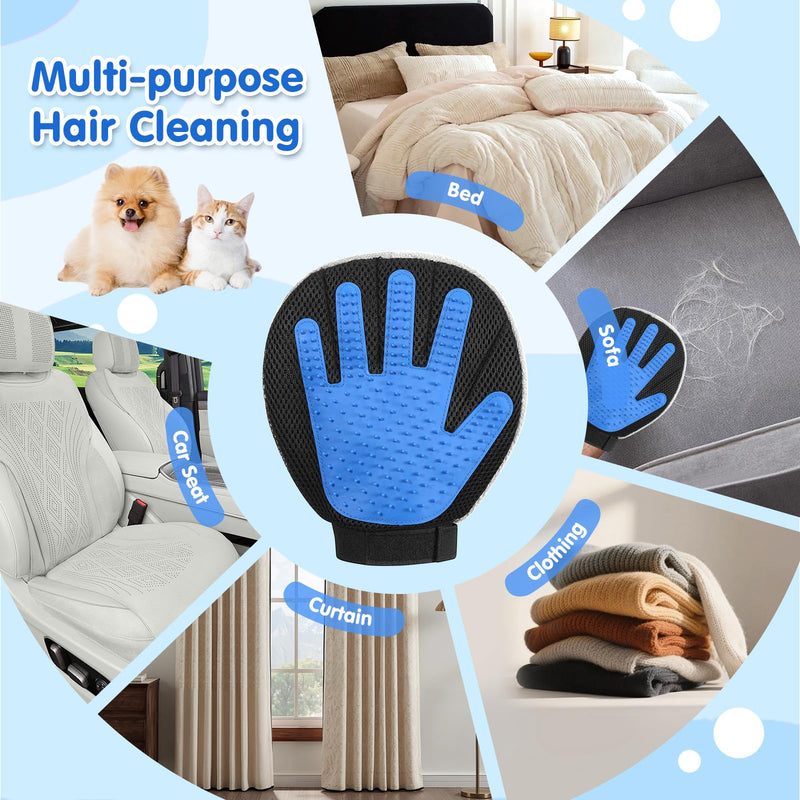 Pawaboo Pet Hair Removal Glove, Dual-Side Electrostatic Hair Removal & Silicone Fur Brush for Dogs and Cats, Reusable Five-Finger Pet Fur Grooming Glove for Couch Carpet Clothes Laundry, Blue & Grey Blue Gray 1 Pack