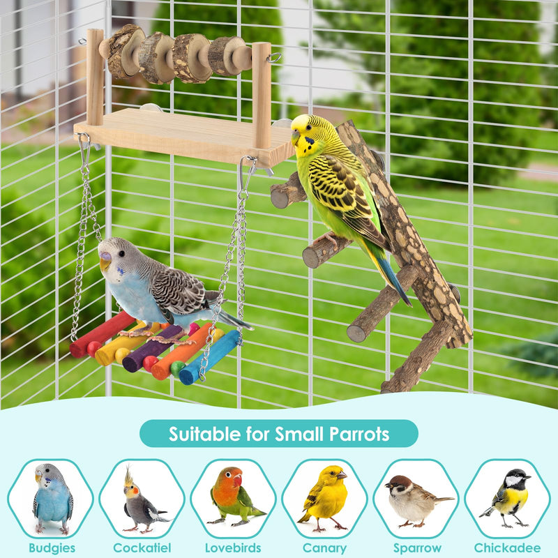 4 Pcs Bird Perch with Swing, Parrot Perches Platform with Chew Blocks, Natural Climbing Ladder Bridge Colorful Hammock for Budgies, Cockatiels, Lovebirds, Finches 4 in 1 - PawsPlanet Australia