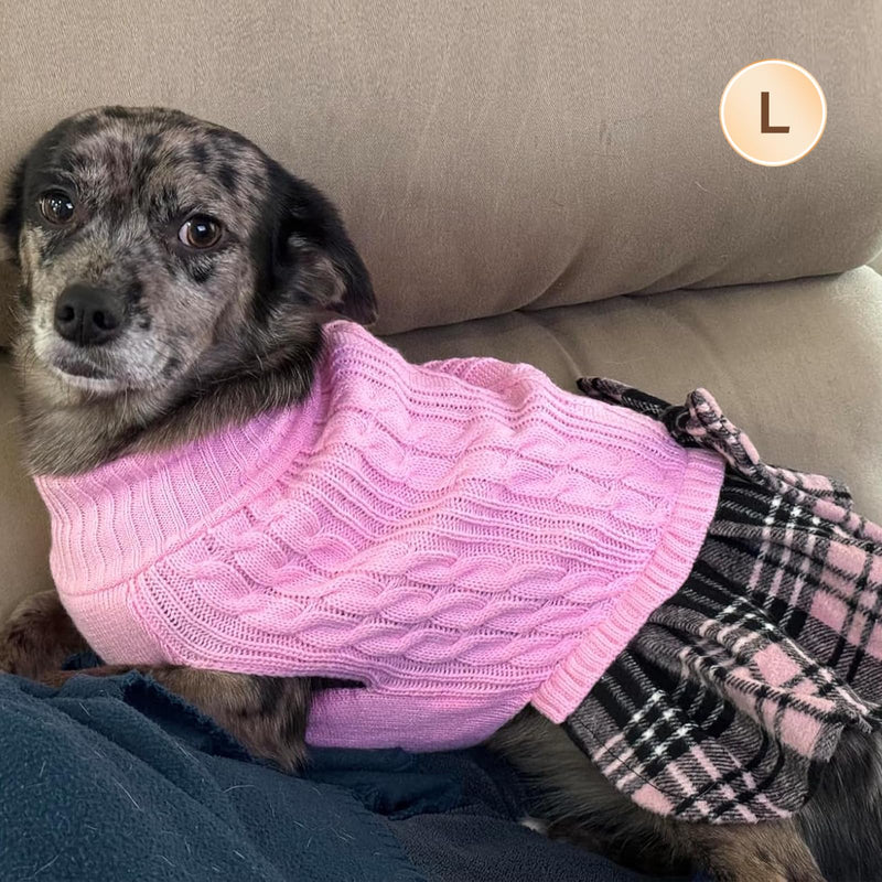 KYEESE Dog Sweaters for Small Dogs Girl Warm Dog Sweater with Bowtie Soft Small Medium Dog Sweater Stretchy Dog Clothes Pullover Turtleneck Dog Sweater Dress Knitwear Dog Coats Pet Sweater Large（13-19lbs） 2# Pink - PawsPlanet Australia