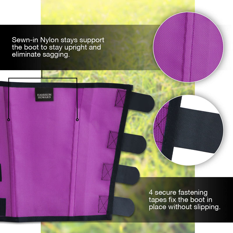 Harrison Howard Loose Fitting Fly Boots UV-Protective Extra Tough Mesh Ventilated Four Fasteners Stay-on Design Protect Horse Legs & Stomp-Reducing Set of 4 Purple Small