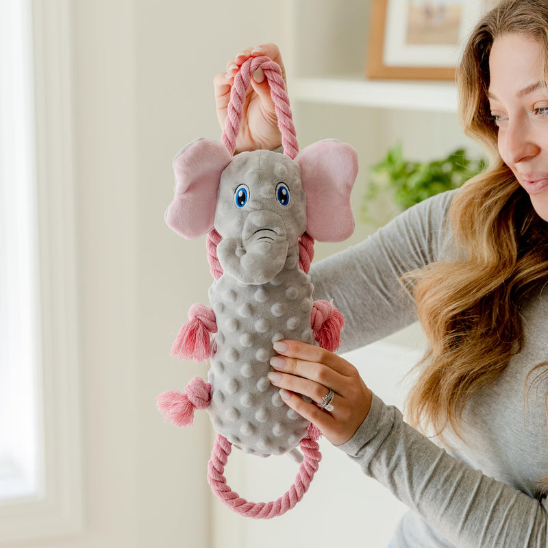 Squeaky Dog Stuffed Animals Chew Toy - Crinkle Paper Tug of War Rope Plush Dog Toy - Soft Tough Squeaker Dog Entertainment Toys for Home Alone - Fun Boredom Busters for Dogs - Elephant - PawsPlanet Australia