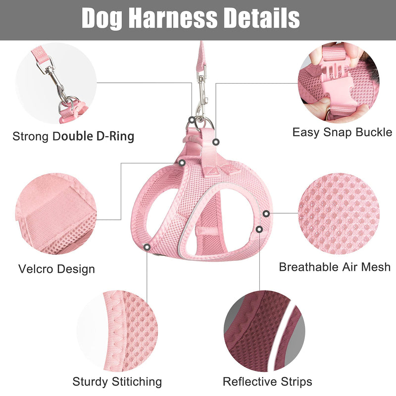 PetiFine Extra Small Step in Dog Harness and Leash Set, Cat Harness and Leash Escape Proof, All Weather Mesh Reflective, Step-in Air Vest Harnesses for Puppy(XXS, Pink) XXS | Neck: 11.4''-12.2'' Chest:12.6''-14.2'' | - PawsPlanet Australia
