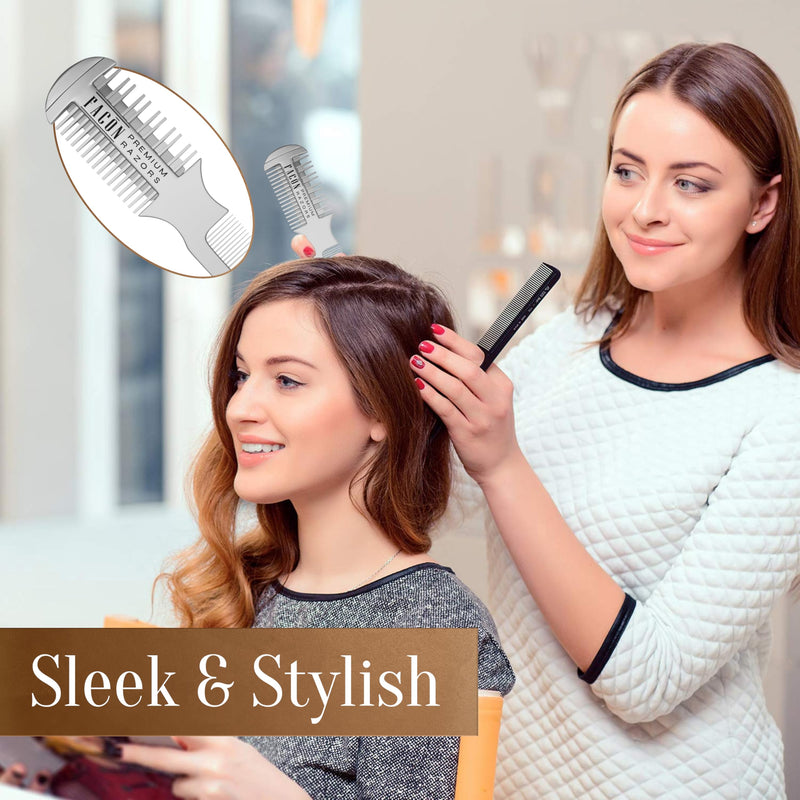 Facón Razor Comb for Hair Cutting - Professional Hair Cutting Comb Kit with 12 Replacement Blades, Double Edge Shaper for Salon & Home, Premium Styling Thinning Texturizing Split Ends Trimming Razor The Swift (Silver) - PawsPlanet Australia