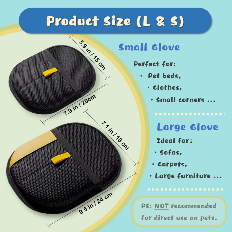 Premium Electrostatic Pet Hair Remover Gloves (2PCS - Large & Small) - Reusable Washable Cat & Dog Fur Removal Tool for Furniture, Clothes, Carpet, Car Seats Deep Cleaning - PawsPlanet Australia