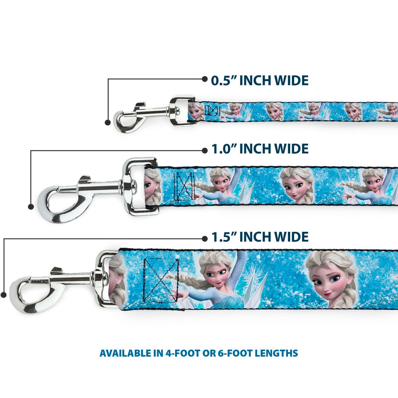 Buckle-Down Pet Leash - Frozen Elsa Face/Action Pose/Snowflakes Blues/White - 6 Feet Long - 1.5" Wide - PawsPlanet Australia