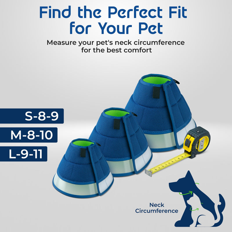 Premier Web Products Soft Dog Cone Collar To Stop Licking - Large Dog Cone, Adjustable and Reversible Design, Non-Woven Breathable Fabric, Elizabethan Recovery Collar after Surgery for Cat, Blue