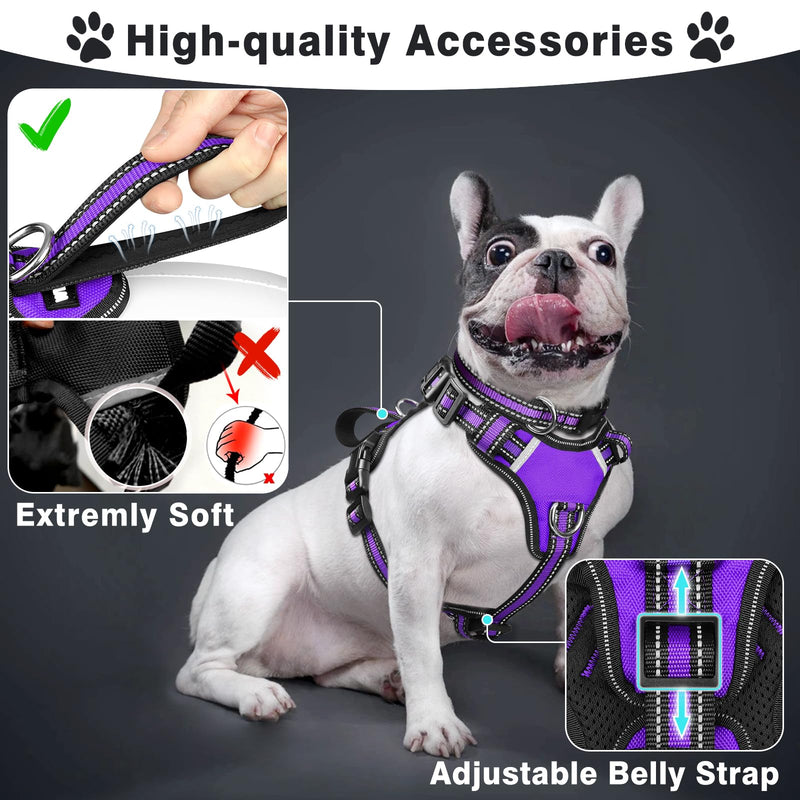 WINSEE Pet Harness Collar and Leash Set, All-in-one Reflective Dog Harness No Pull with Adjustable Buckles for Puppies, Small, Medium, Large, and Extra-Large Dogs (Large, Purple) - PawsPlanet Australia