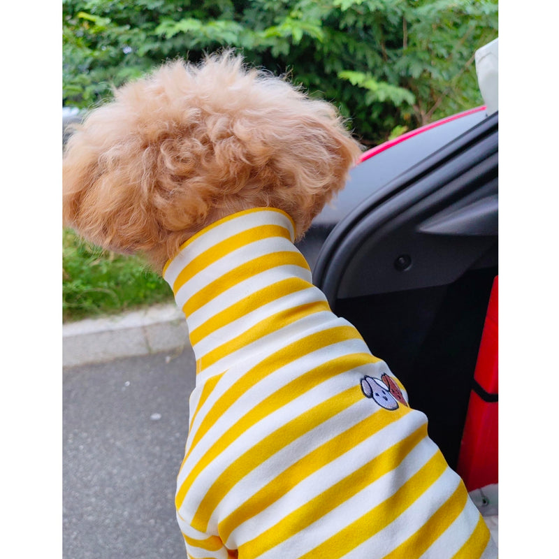 Turtleneck Dog Sweater Cute Doggie Embroidery Super Soft Dog Sweatshirt Dog Shirt Stretchy Striped Puppy Pullover for Cats Small Medium Large Dog(X-Large, Yellow Striped) X-Large - PawsPlanet Australia
