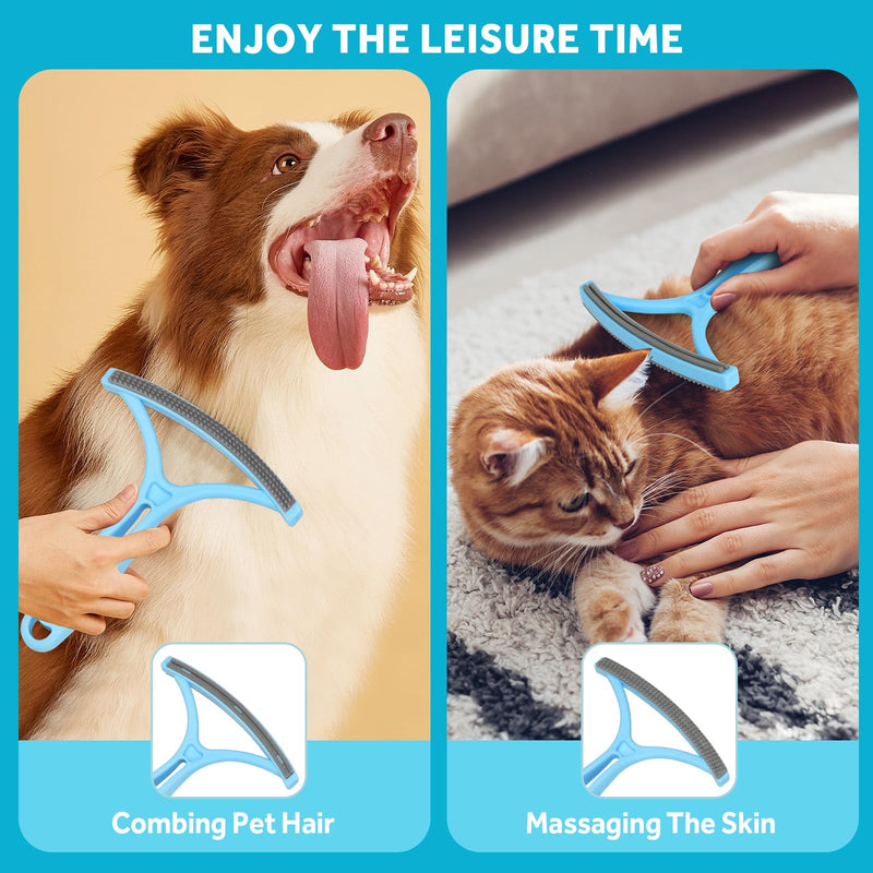 2-in-1 Pet Hair Remover Roller & Brush - Furniture Carpet Rake and Silicone Pet Grooming Brush with Extendable Handle, Adhesive Hook for Easy Storage | Dog Cat Hair Removal Tool for Home Car Cleaning - PawsPlanet Australia