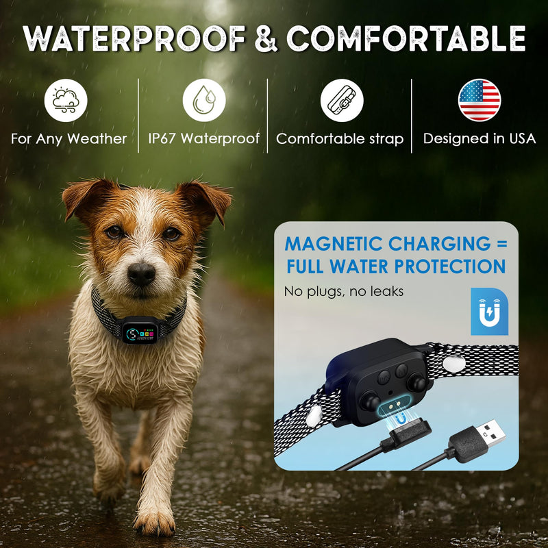 Bark Collar for Small Dogs 5-15 lbs – No Shock Anti Barking Collar with AI Chip – 3 Modes & 5 Sensitivity Levels – Waterproof, Rechargeable, Magnetic Charging – Humane, Effective Training (Black) Black - PawsPlanet Australia
