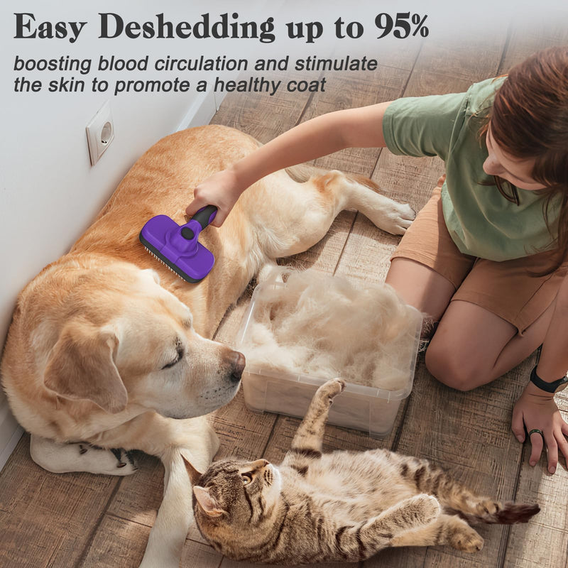 Swihauk Self Cleaning Slicker Brush for Dogs & Cats, Skin Friendly Pet Grooming for Shedding, Deshedding, and Hair Removal - Puppy Brush for Long Haired Pets, Pet Supplies, Purple - PawsPlanet Australia