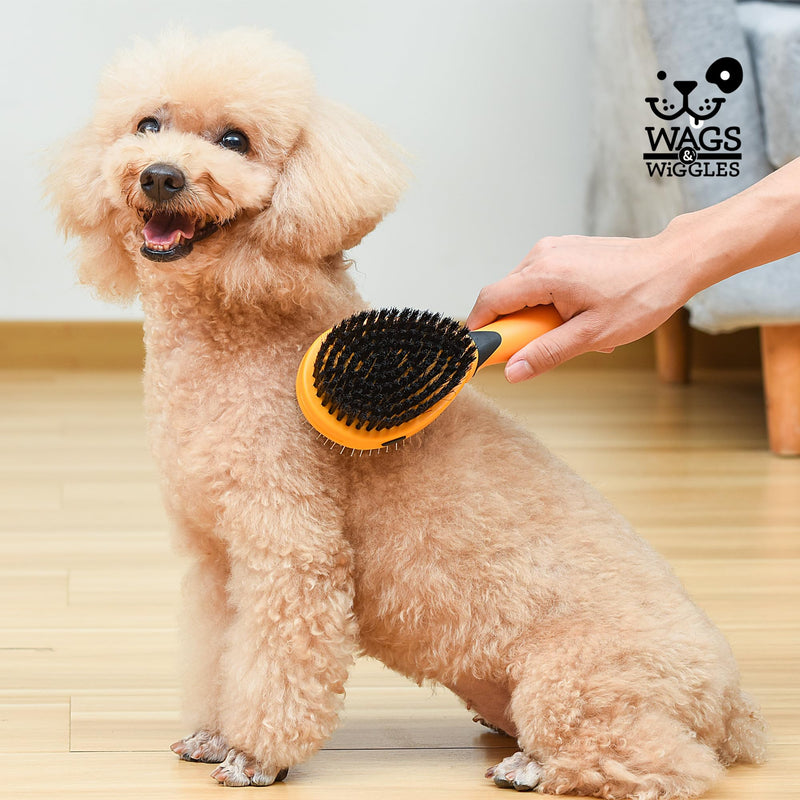 Wags & Wiggles Double Sided Dog Brush - Efficient Pet Grooming for Long or Short Haired Dogs & Cats, Shedding Brush, Detangling Pin & Bristle Dog Hair Remover Bristle and Pin Brush One Size
