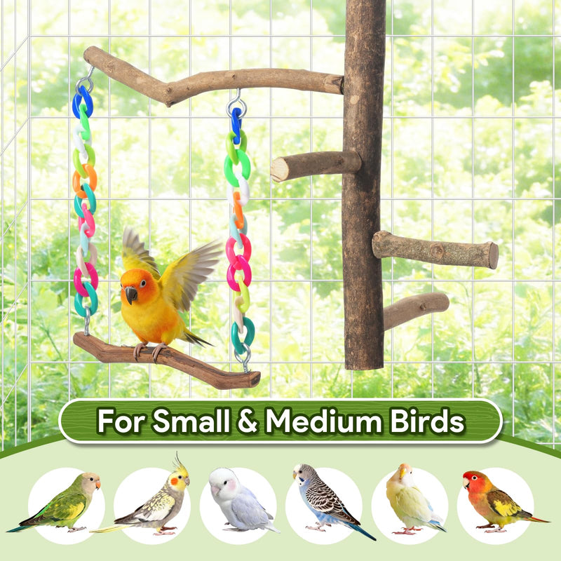 Bird Toys, Bird Swing Toys with Perch Stand, Cage Accessories for Budgies, Parakeets, Cockatiels & Other Small Birds Natural Wood