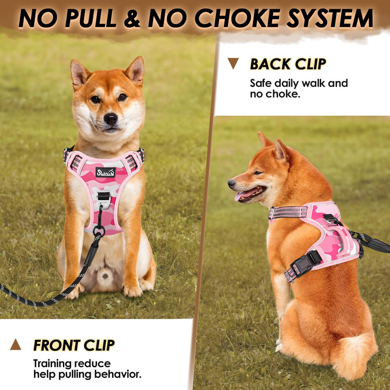 Dog Harness Large Dog, Anti Pull Adjustable Heavy Duty Pet Vest with 2 Clips, Easy Control Escape Proof Puppy Harness with Soft Padded Handle Reflective for Outdoor Training Walking, XL Camo Pink XL(Neck: 55-83cm, Chest: 50-94cm) - PawsPlanet Australia