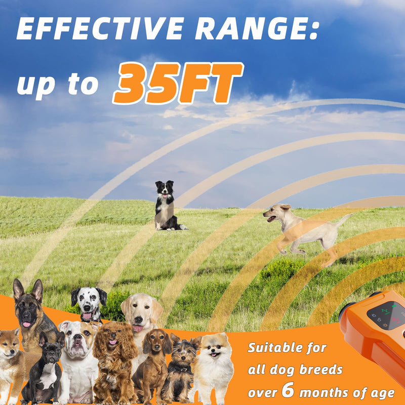 Ultrasonic Dog Bark Deterrent Devices,Rechargeable Anti Barking Device for Dogs 2025,LED Flashlight,35ft Range to Stop Barking Silencer Neighbors Dog,Safe & Effective for Dogs（Orange）