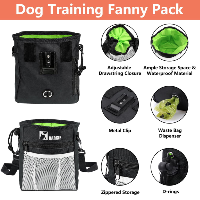 BARKIE Dog Training Kit - Treat Pouch, Pet Training Fanny Pack, 2 Puppy Training Clickers, Ultrasonic Silent Whistle, 2-in-1 Whistle Clicker, Clicker Training Guide Booklet, Dog Poop Bag (Black) Black - PawsPlanet Australia
