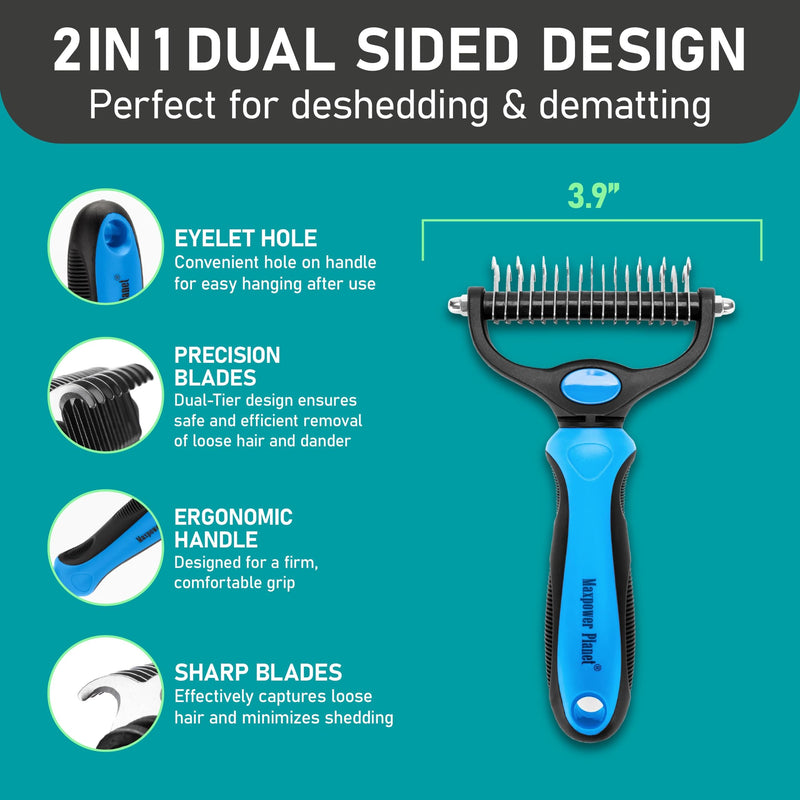 Maxpower Planet Pet Grooming Rake and Dematting Comb for Dogs - Dog Grooming Supplies, Undercoat Rake for Dogs, Cats - Extra-Wide Deshedding Dog Brush, Deshedder Comb for Long Hair - Reduce Shedding C - Rake and Comb Kit (Best Value) Large - PawsPlanet Australia