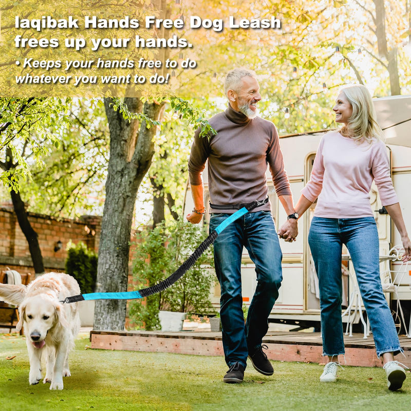 Hands Free Dog Leash, Adjustable Waist Leash for Dog, Handle Bungee Dog Leash 4.2-6.7 Feet Long with Reflective Stitches for Walking Hiking Running, Fits 26"- 47" Waist, Black & Blue Black-Blue - PawsPlanet Australia