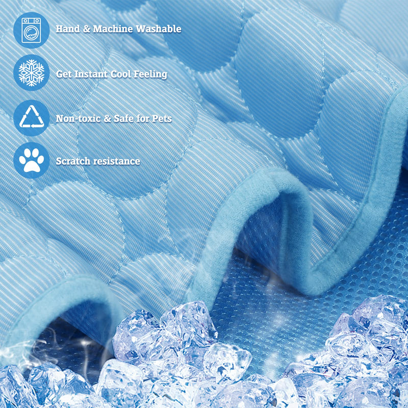 Washable Dog Ice Silk Self Cooling Mat for Indoor & Outdoor Dog Mat with Cooling Pad & Blanket Blue 59x39 in - PawsPlanet Australia
